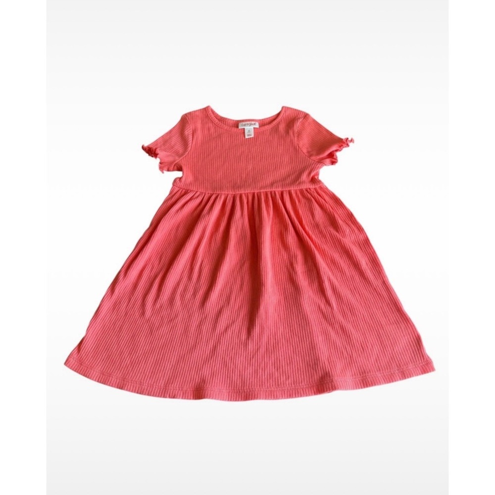 Cat & Jack Girls 4T Coral Pink Ribbed Knit Short Sleeve Dress